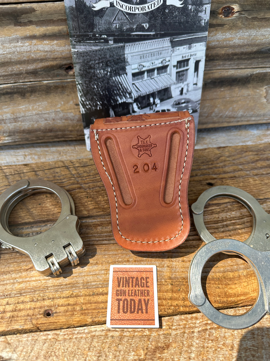 Vintage Tex Shoemaker Oil Tan Floral Carved 204 Cuff Case Handcuffs Ch vintagegunleather