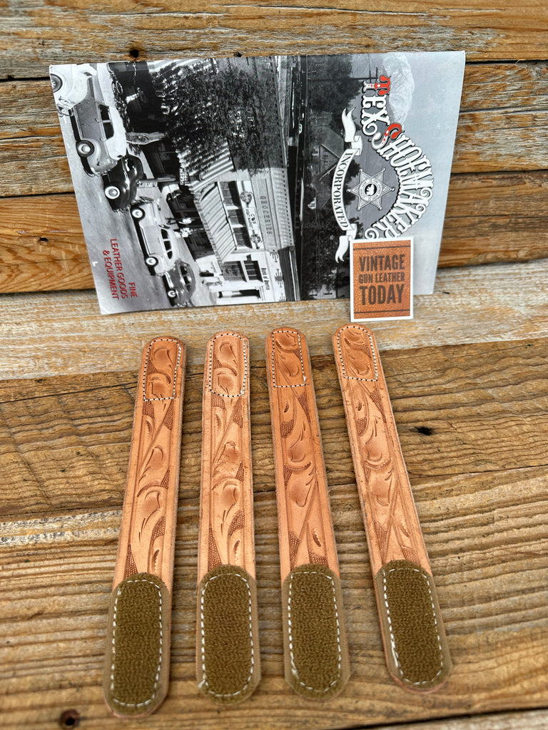 Tex Shoemaker Hand Floral Carved Belt Keepers SET for 2.25" Belt 1" Wide