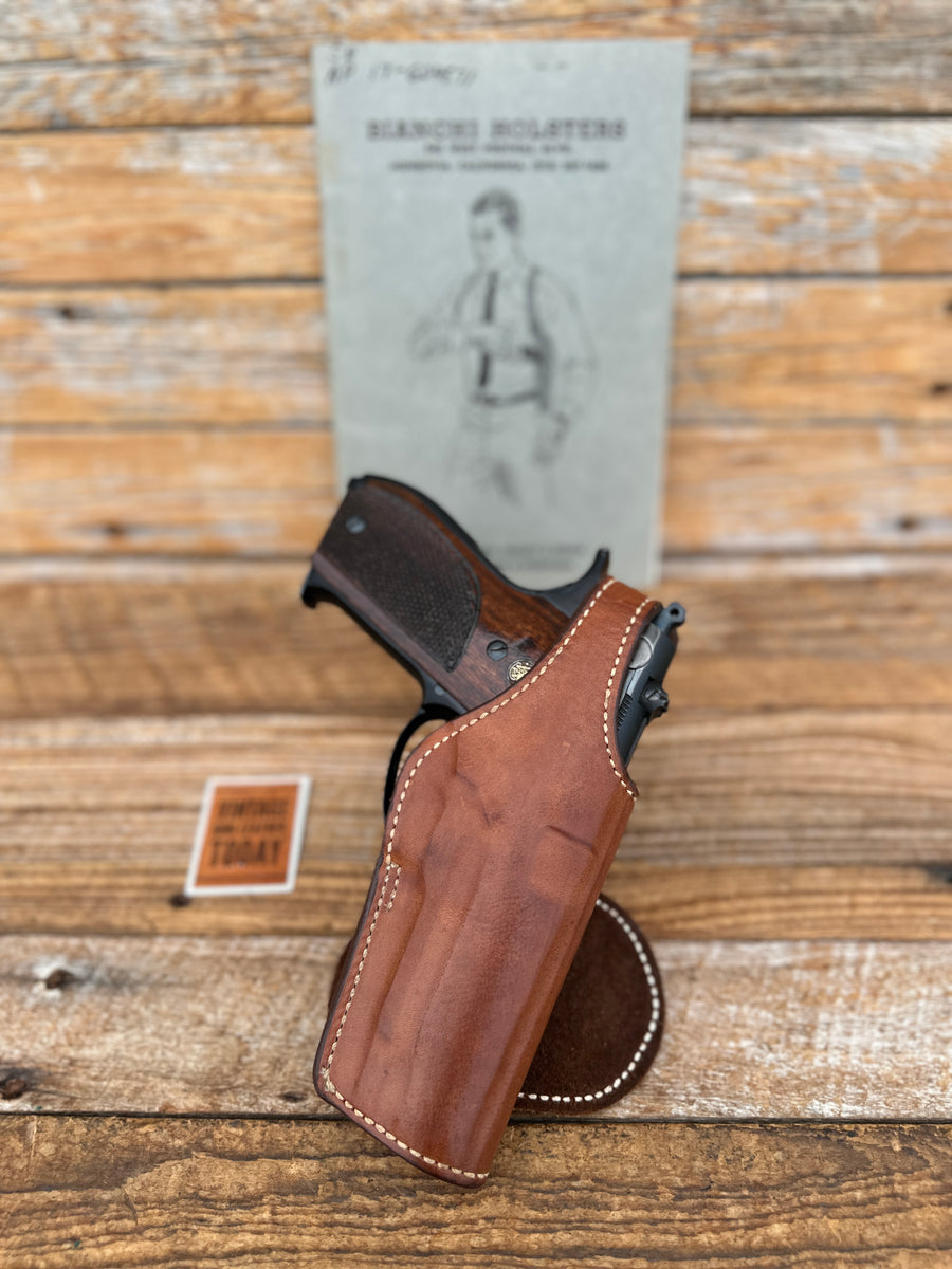 Vintage Bianchi 56L Brown Leather Suede Lined Paddle Holster For