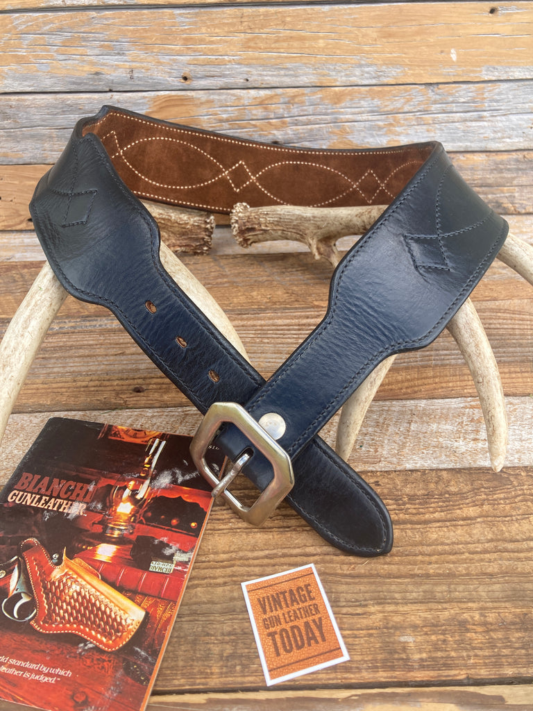 Vintage Bianchi Black leather Fancy Stitched Suede Lined Gun Belt #45 Pistolero