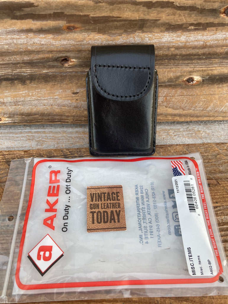 AKER Plain Black Leather Police Duty Blackberry / Multi Use Case A602-BP-V GLOVE