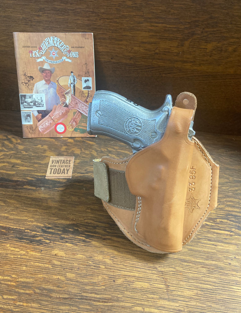 Vintage Tex Shoemaker Brown Leather Ankle Holster Rig For Beretta 85F Cheetah