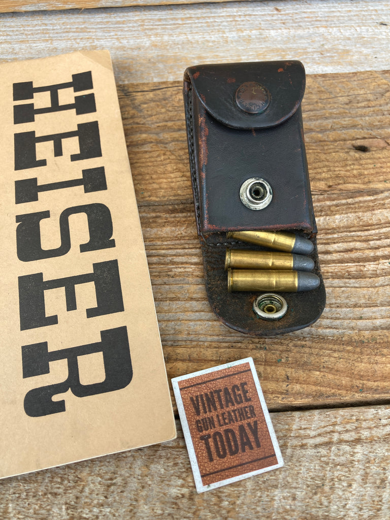 HH Heiser Brown Leather 2 Snap Cartridge Dump Box 7 26 .38 Ammo Holder