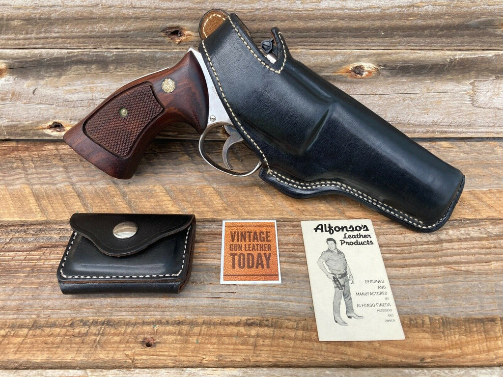 Vintage Alfonsos Black Leather Suede Lined Holster For S&W K Frame 4" Revolver