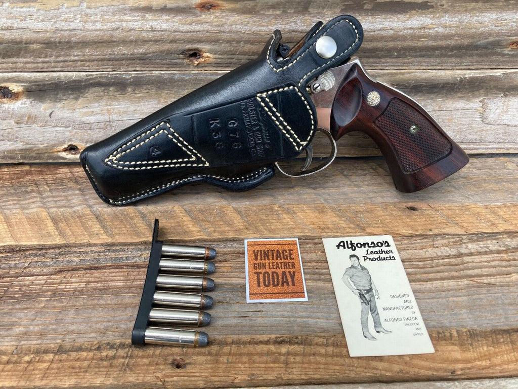 Vintage Alfonsos Black Leather Suede Lined Holster For S&W K Frame 4" Revolver