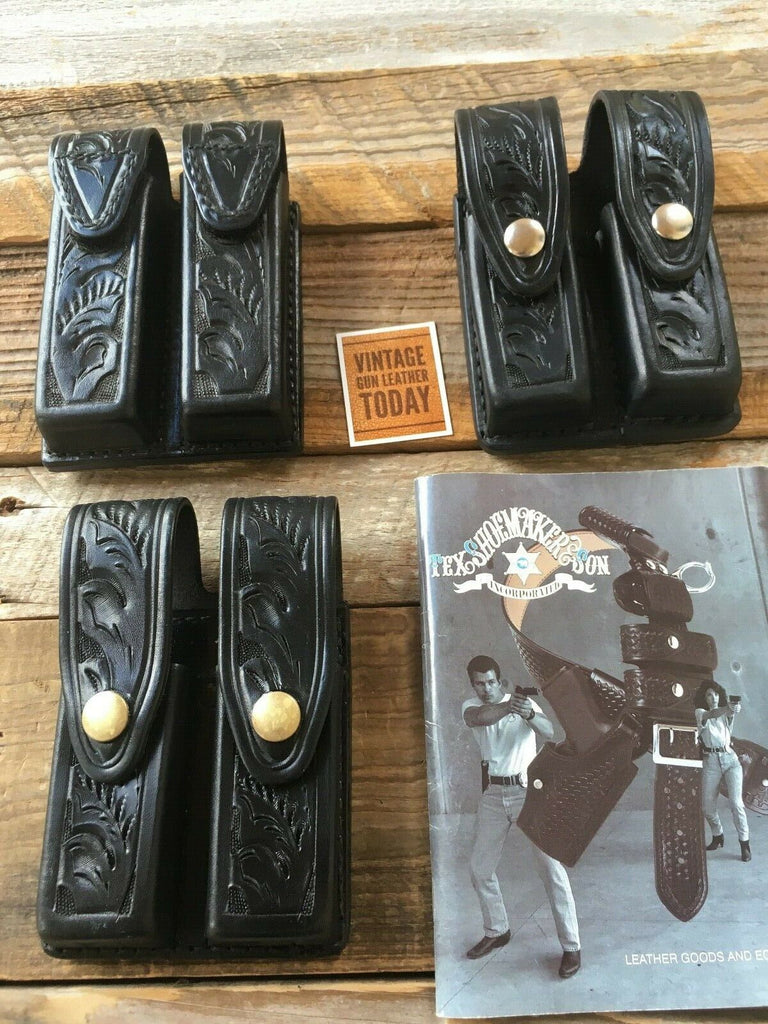 VTG Tex Shoemaker Black Hand Floral Carved Steel Double Stack Magazine Carrier