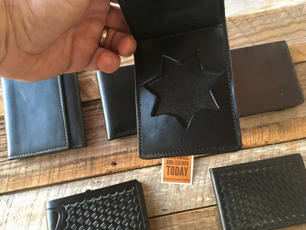 Vintage Tex Shoemaker Leather 7 Point Star CHP Police Sheriff Style Badge Wallet