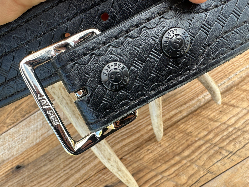 JAY PEE Black Basket Stamped Lined 1 3/4" Gun Belt / Garrison Belt 46" to 50"