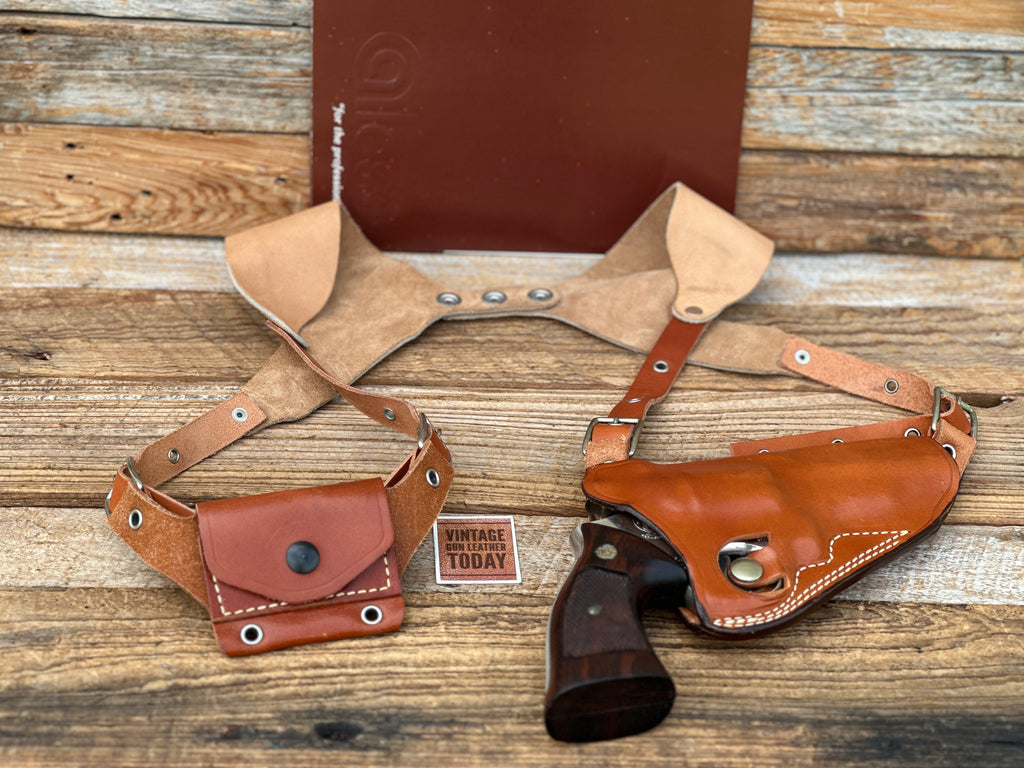Vintage Early Alessi Brown Leather Shoulder Holster Rig For S&W K Frame Revolver
