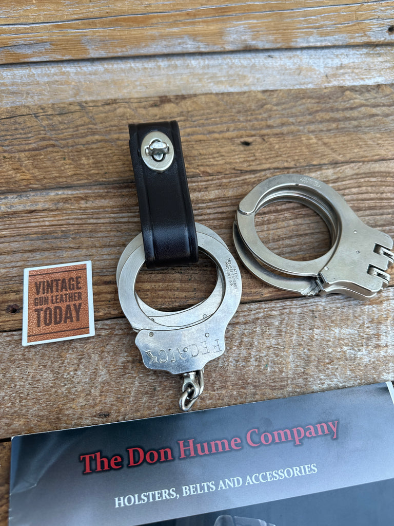 Vintage Don Hume Plain Dark Mid State Brown Cuff Holding Strap Nickel Handcuff