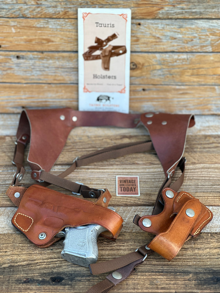 Vintage Mike Taurisano Tauris Shoulder Holster Brown Leather For GLOCK 26 27 33