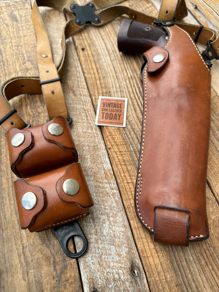 Vintage GALCO Explorer Brown Leather Lined Shoulder Holster 6" Large N Revolver