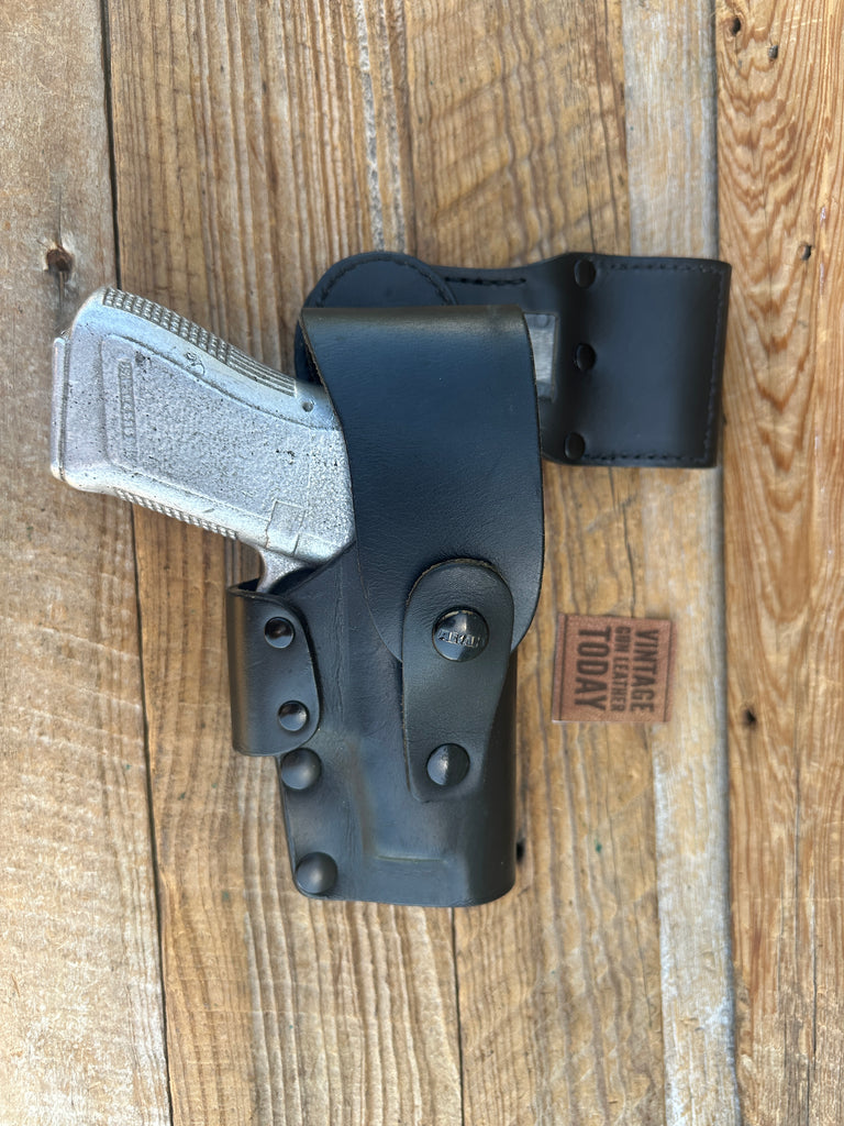 AKAH German Black Leather Police Swivel Duty Holster For GLOCK 19 23 32