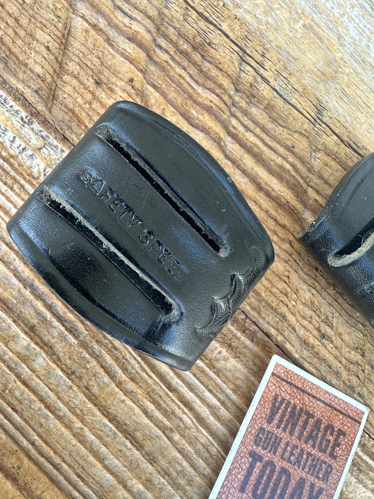 Vintage Set Of 4 Safety Speed Black Basket Stamped Leather Duty Belt Keepers