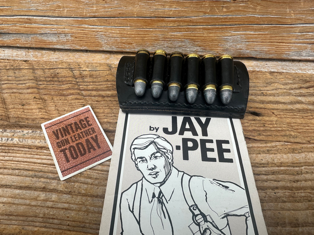 Vintage Jay Pee Black Leather 6 Round Cartridge Ammo Belt Slide .38 / .357