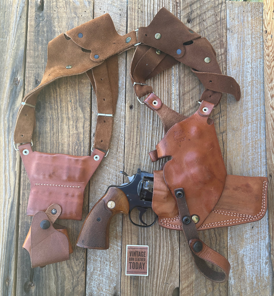 Vintage Desantis Brown Leather Shoulder Holster for Colt Python 686 6" LEFT