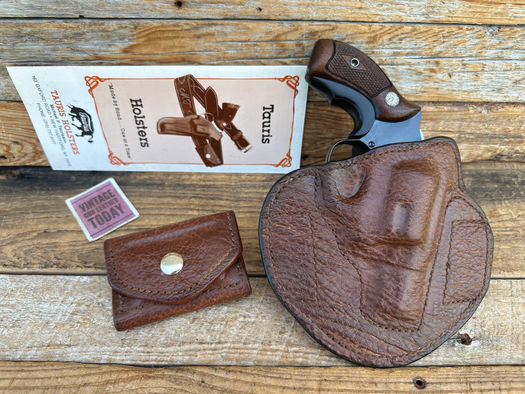 Custom Tauris Brown Shark High Ride Holster for S&W J 36 Chiefs w/ Dump Pouch