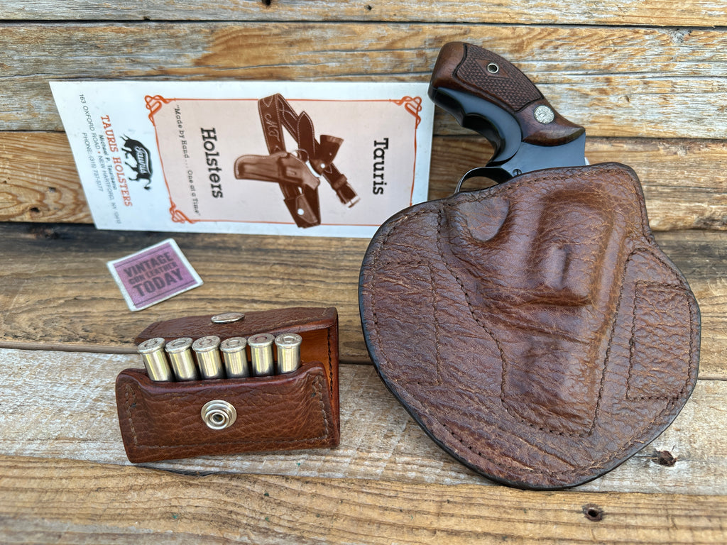 Custom Tauris Brown Shark High Ride Holster for S&W J 36 Chiefs w/ Dump Pouch