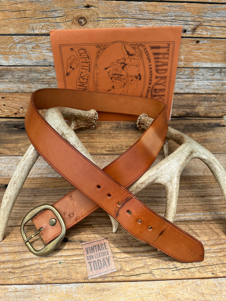 Vintage 1989 Thad Rybka Brown Leather 1 3/4" Gun Belt 39 1/4" to 42 3/4