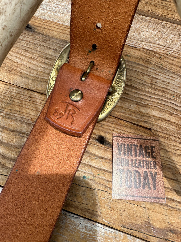 Vintage 1989 Thad Rybka Brown Leather 1 3/4" Gun Belt 39 1/4" to 42 3/4