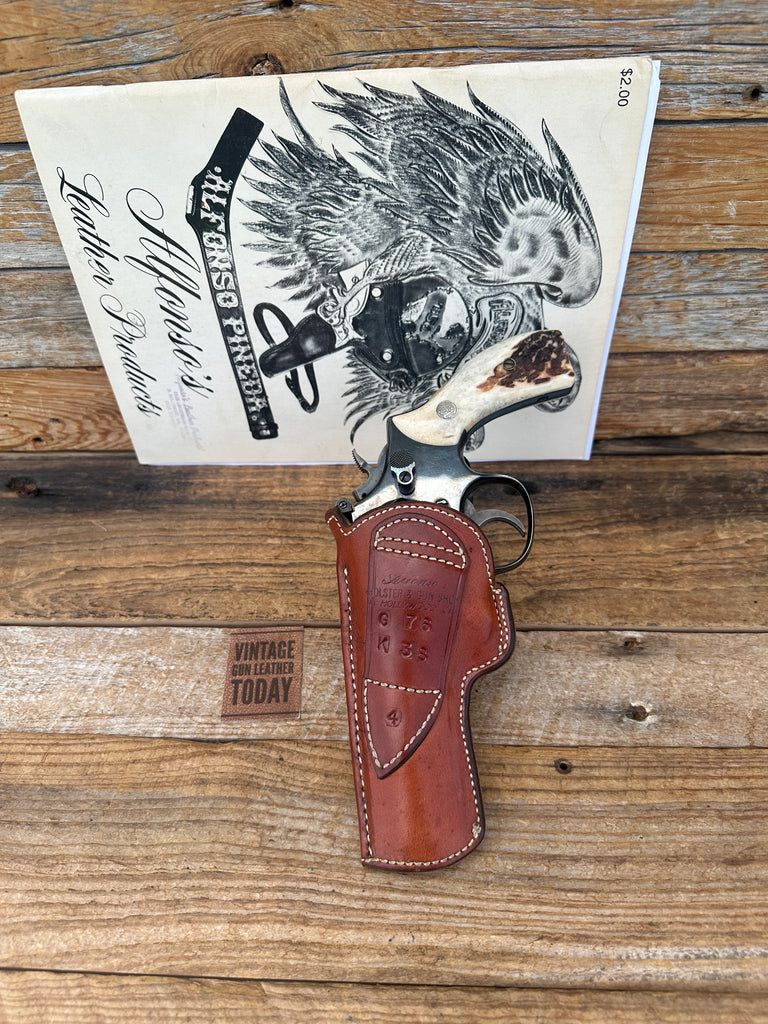 Alfonsos Brown Leather Holster for S&W Medium K 10 12 15 19 4" Revolver IWB OWB,