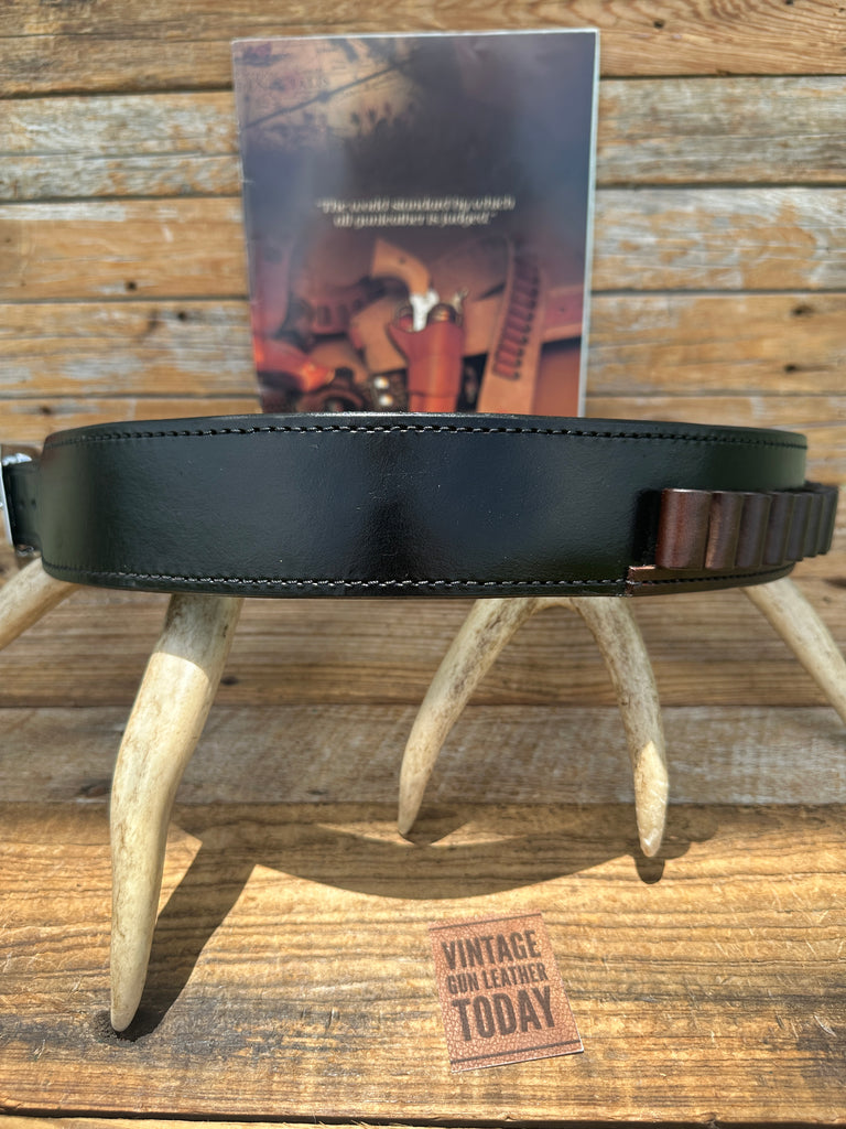 Vintage Bianchi Clearwater Black Leather Cartridge Gun Belt Sz 38 .45 Long Colt