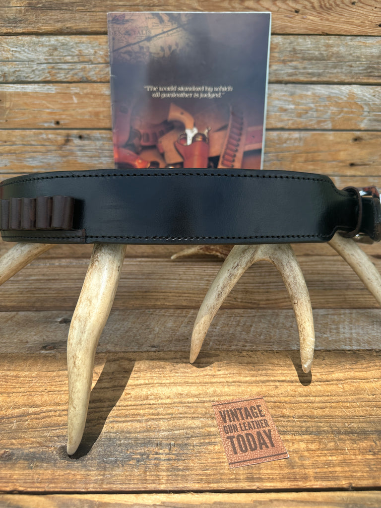 Vintage Bianchi Clearwater Black Leather Cartridge Gun Belt Sz 38 .45 Long Colt