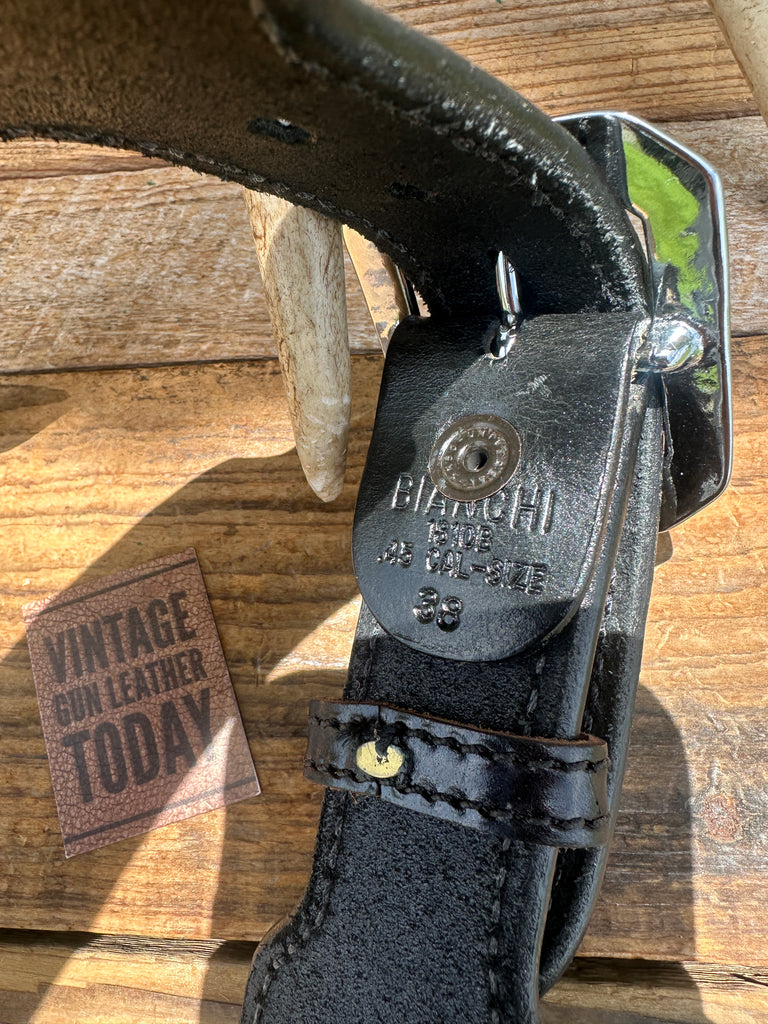 Vintage Bianchi Clearwater Black Leather Cartridge Gun Belt Sz 38 .45 Long Colt