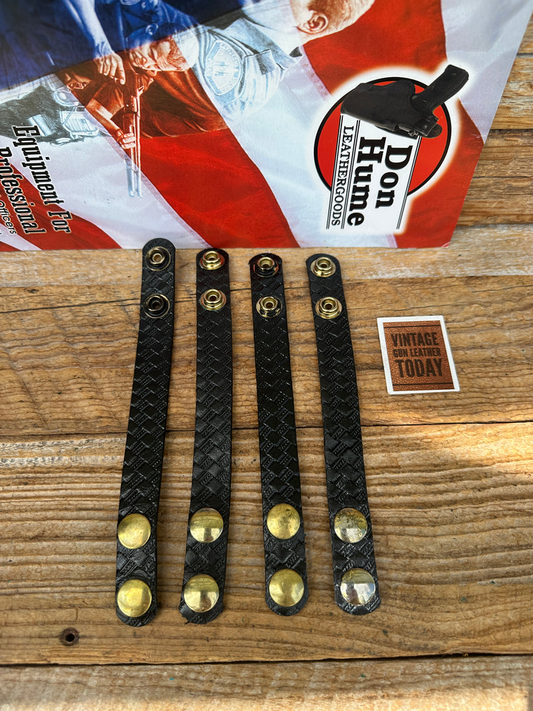 Vintage Don Hume Black Basket Leather 3/4 Wide 4 Keeper Set Brass For Duty Belt