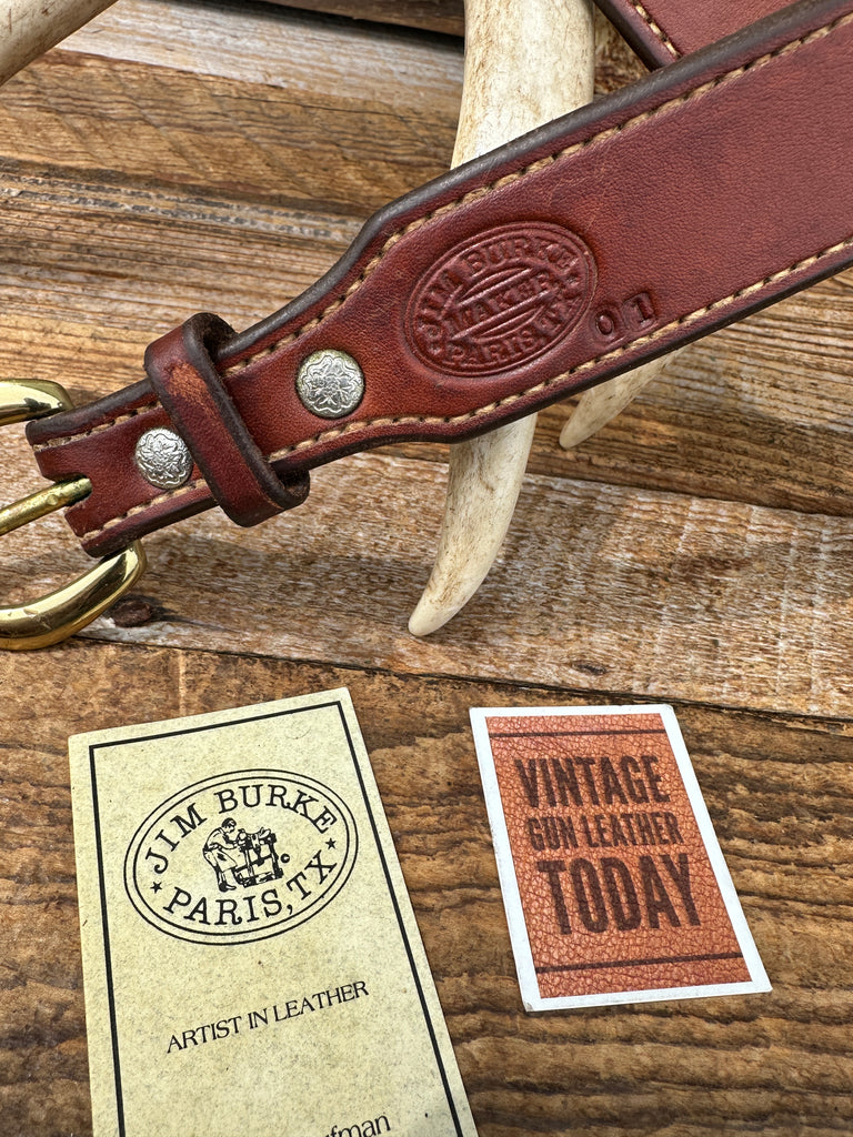 Vintage Jim Burke Paris Texas Brown Leather Lined 1 .5" Gun belt 33.5" to 36.5"