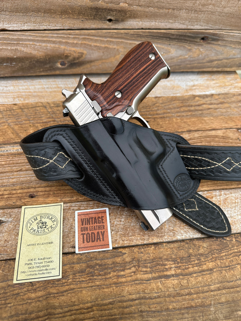 Vintage Jim Burke Paris Texas Black Leather OWB Holster For SIG P220 LEFT P226