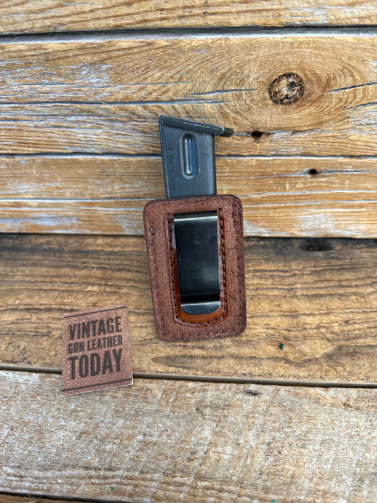 J&J Leather Brown Leather .380 Double Stack Magazine Holder w/ Clip