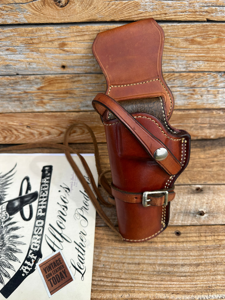 Alfonso's Brown Leather Lined Western Holster for 4 N Frame Large Revolver Left