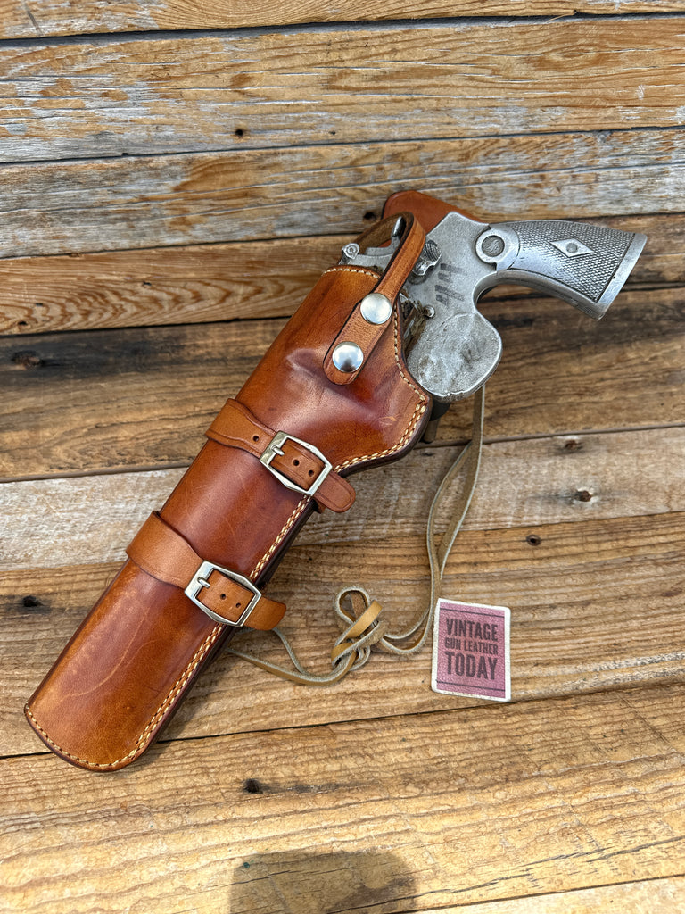Alfonso's Brown Leather Lined Western Holster for 8 3/8 N Frame Revolver Nickel