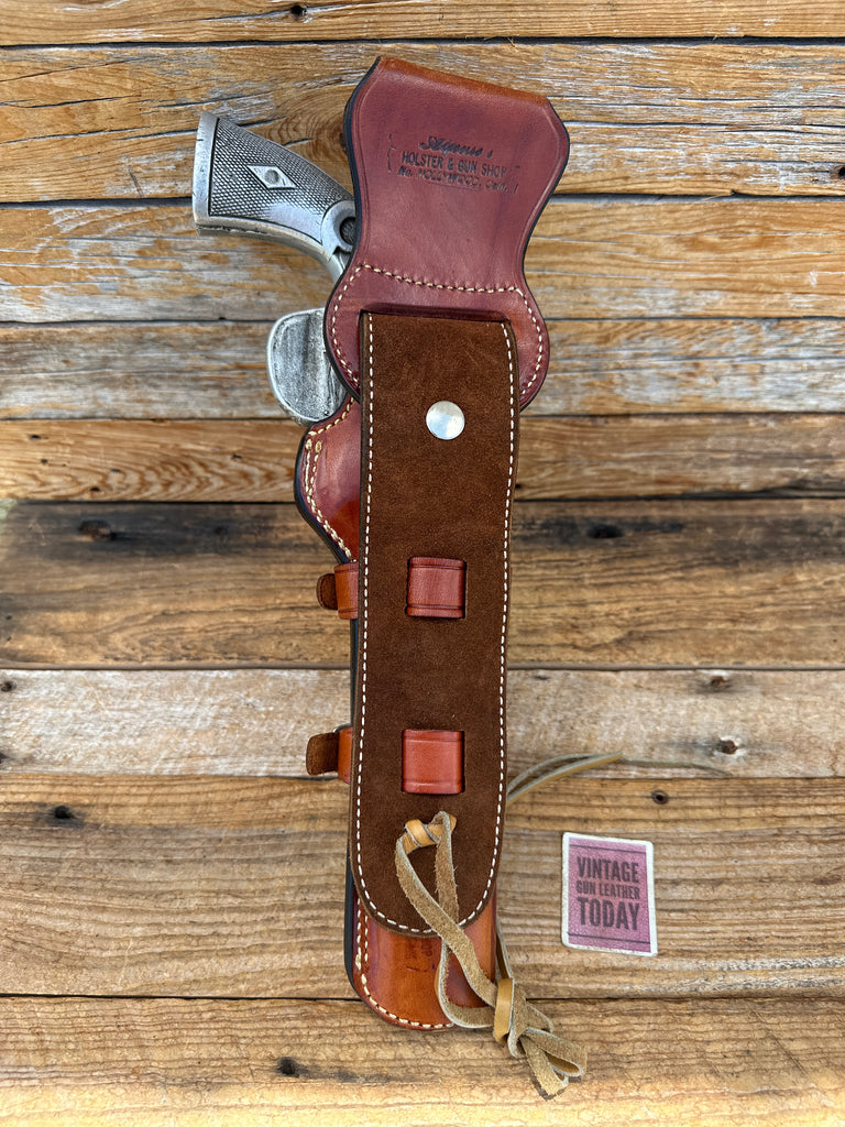 Alfonso's Brown Leather Lined Western Holster for 8 3/8 N Frame Revolver Nickel