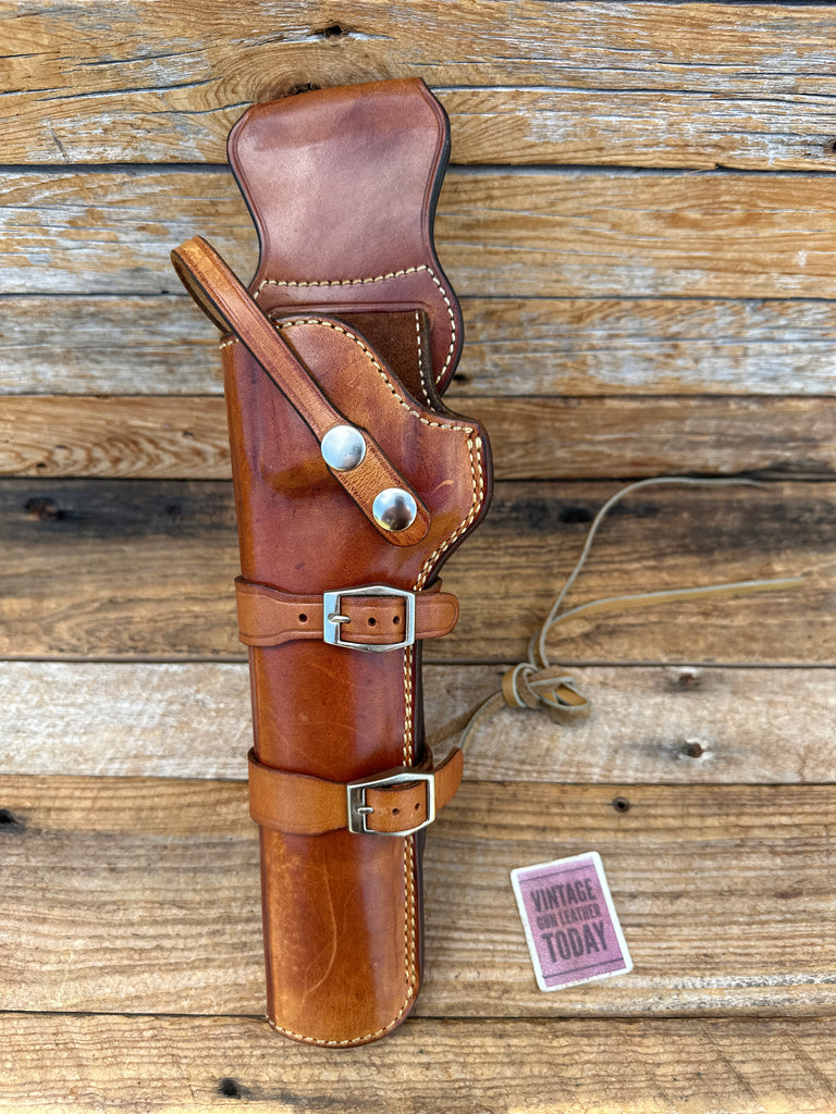 Alfonso's Brown Leather Lined Western Holster for 8 3/8 N Frame Revolver Nickel