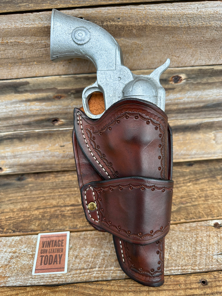 Brown Leather Western Border Stamped Holster For colt SAA 5 1/2" Single Army