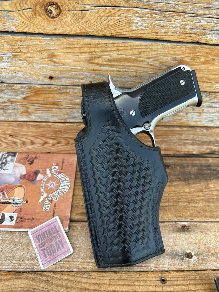 Vintage Tex Shoemaker Black Basket Stamp Leather Paddle Holster For S&W 645 LEFT