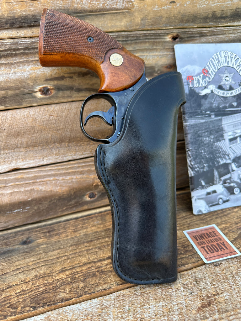 Vintage Tex Shoemaker Plain Black Leather FBI Style Holster For Colt Python 4 L