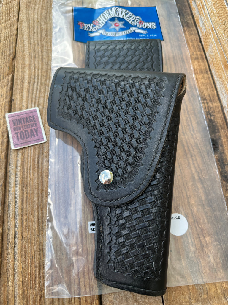 ex Shoemaker Black Basketweave Leather Swivel Flap Holster For Beretta 92F