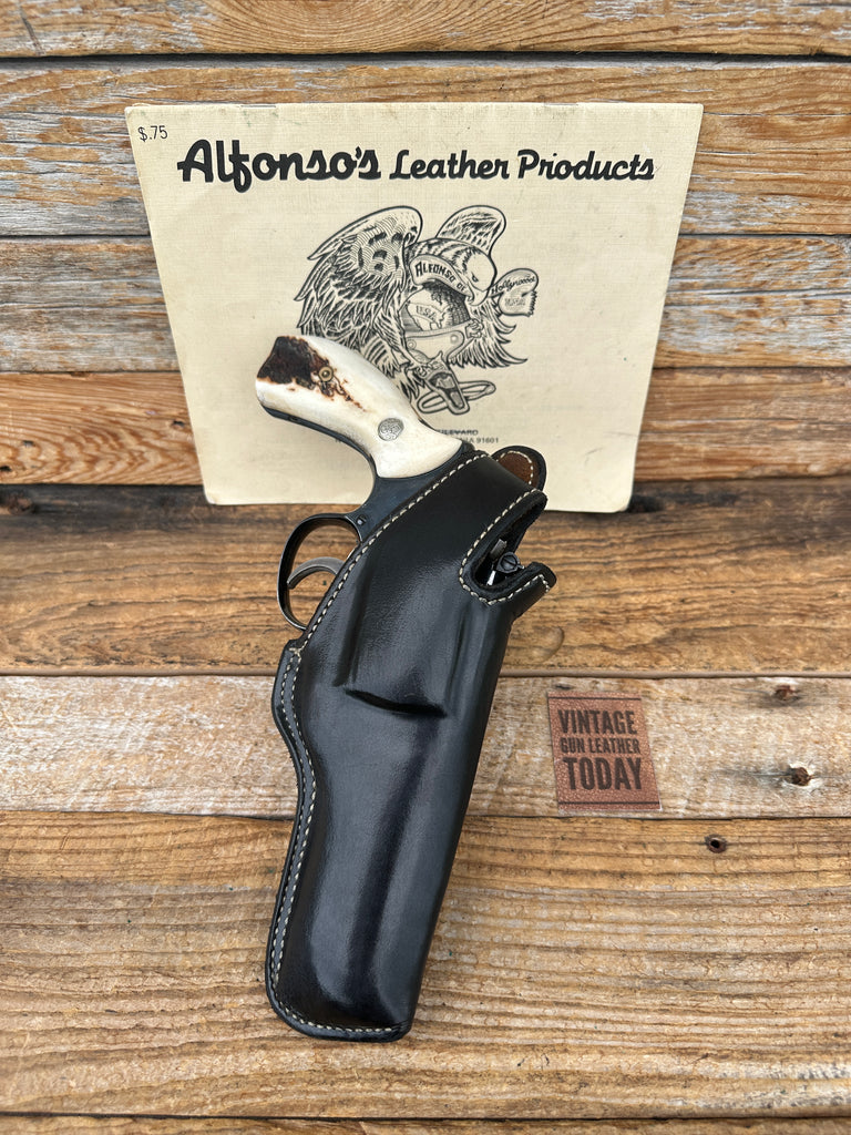 Vintage Alfonsos Black Leather Suede Lined Holster For S&W K Frame 4" Revolver