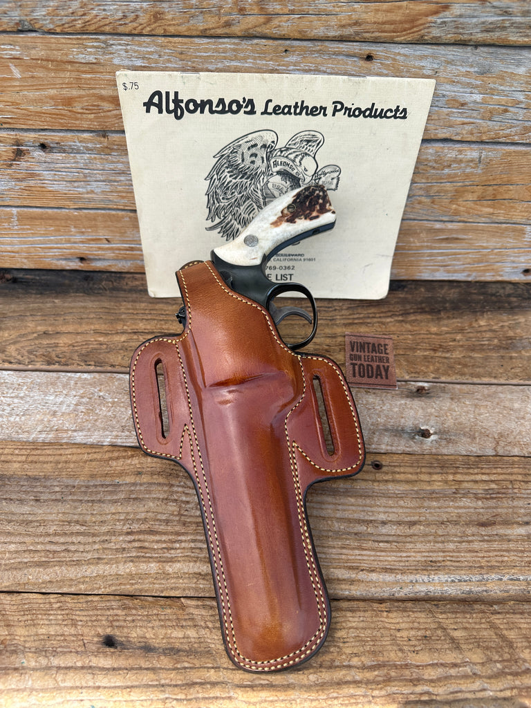 Vintage Alfonsos Brown Leather Holster For Colt Python Revolver 6" Suede Lined Left