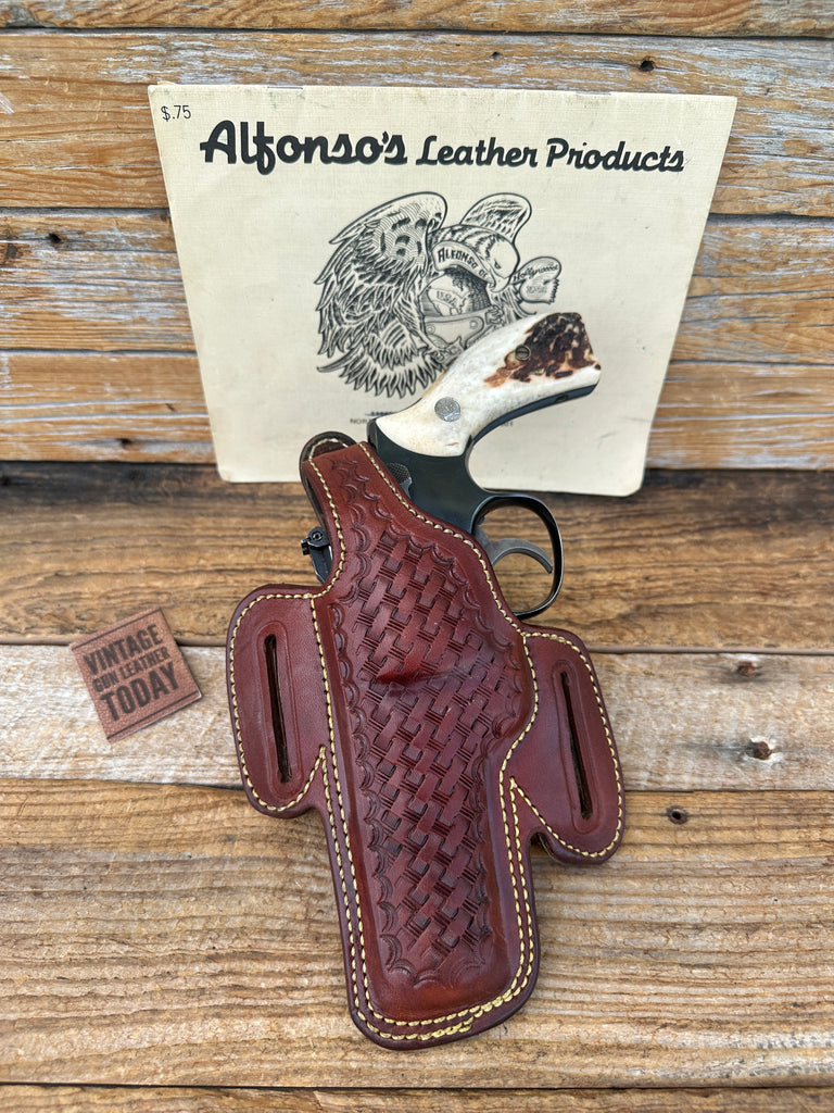 Alfonsos F60 Brown Basketweave Leather Lined Holster For S&W K Revolver 4" LEFT