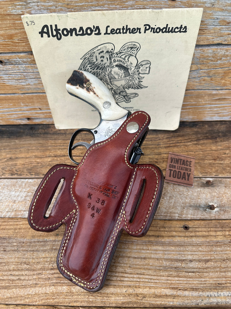 Alfonsos F60 Brown Basketweave Leather Lined Holster For S&W K Revolver 4" LEFT