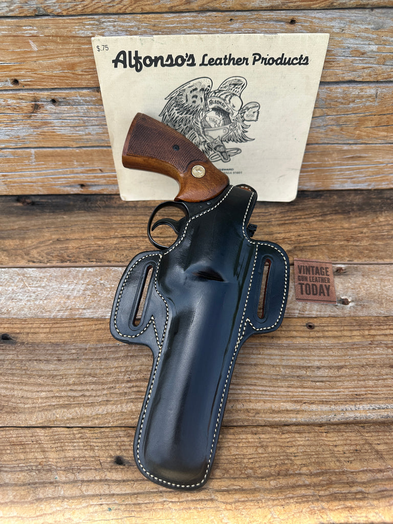 Alfonsos Black Leather F60 Suede Lined Holster for 6" S&W L or Colt Python Right