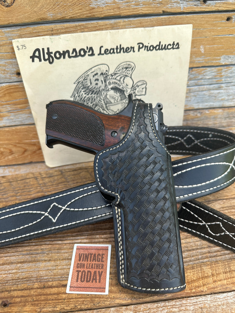 Alfonsos Black Basketweave Leather Lined Strong Cross Draw Holster for S&W 59 39