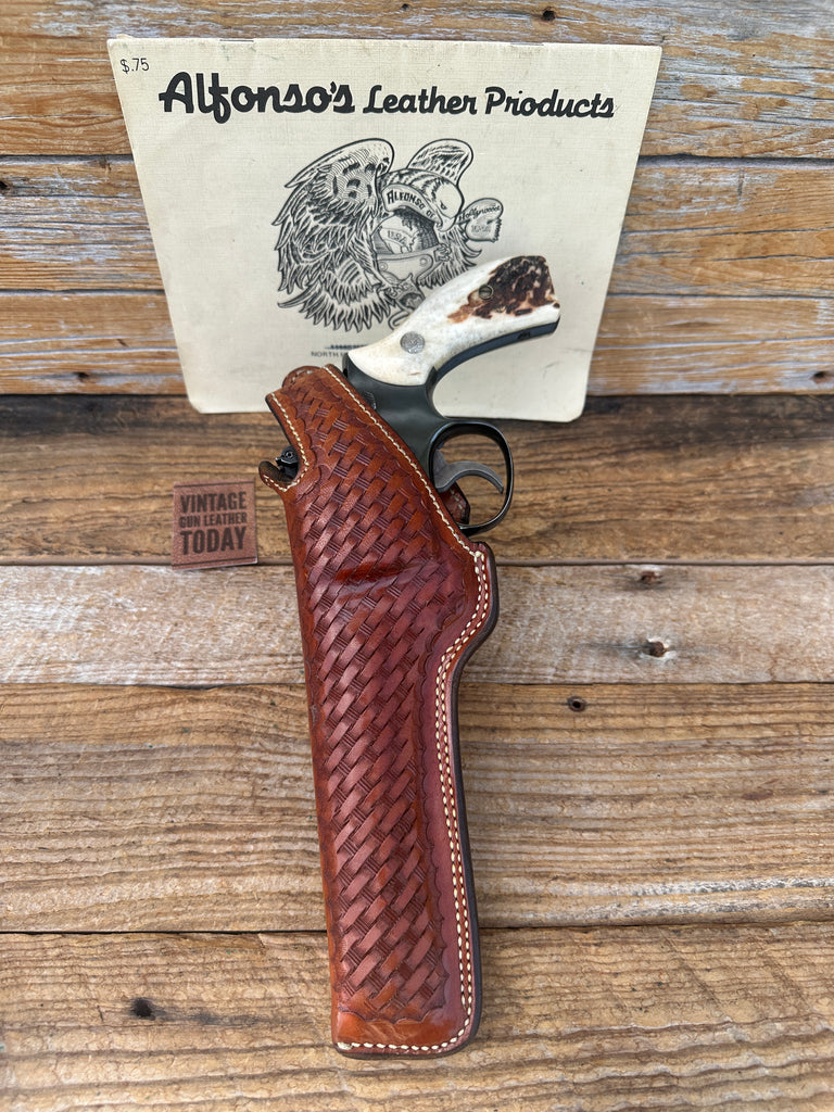 Alfonso's Brown Basket Leather Lined Holster for 6" S&W K  Frame Revolver LEFT