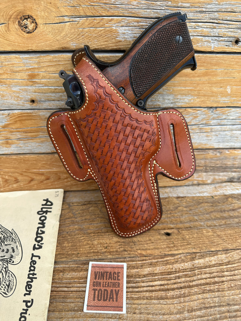 Vintage Alfonso's Basketweave Brown Leather Lined For S&W Model 59 39 Holster L
