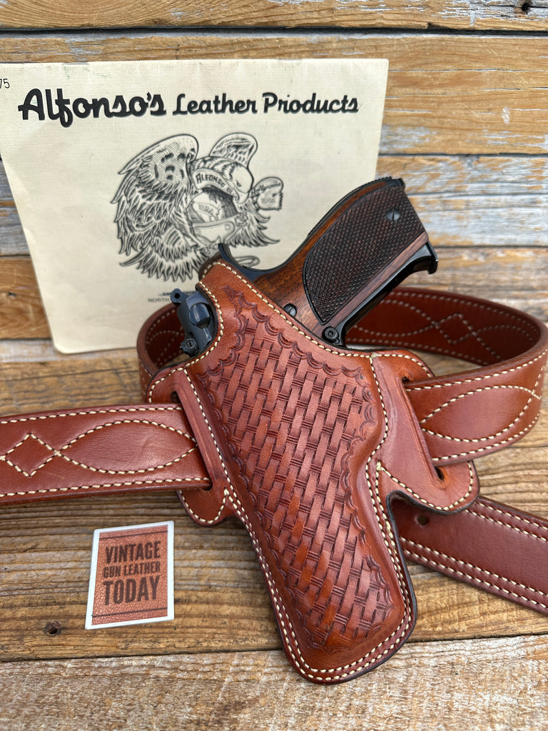 Vintage Alfonso's Basketweave Brown Leather Lined For S&W Model 59 39 Holster L