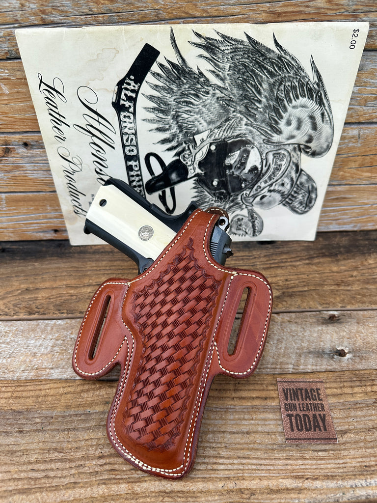 Alfonsos Brown Basket Leather Suede Lined Holster for Colt 45 1911 Commander